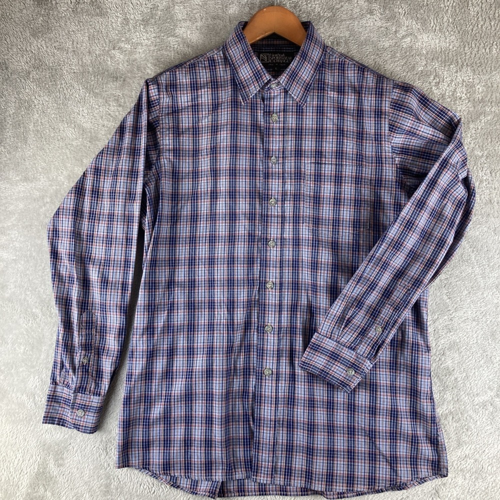 New York Sportswear Exchange Shirt Mens L Button Up Long Sleeve Blue Red Plaid